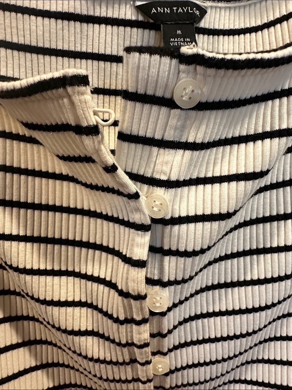 Ann Taylor Black and White Striped Button-Front Tank - Picture 3 of 5